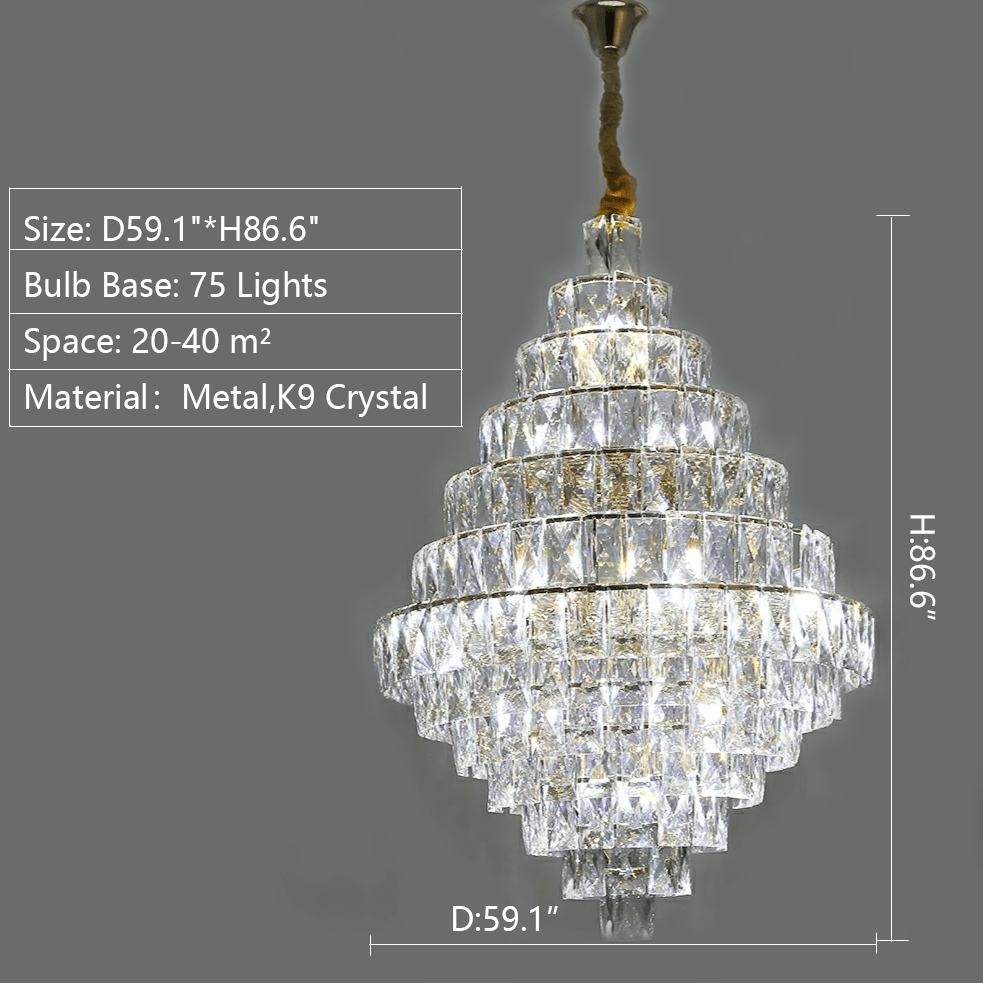 Extra Large Foyer Pure Crystal Ceiling Light Fixture Living Room Entrance Staircase Chandelier - cyranlamps