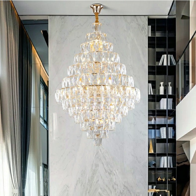 Extra Large Foyer Pure Crystal Ceiling Light Fixture Living Room Entrance Staircase Chandelier - cyranlamps