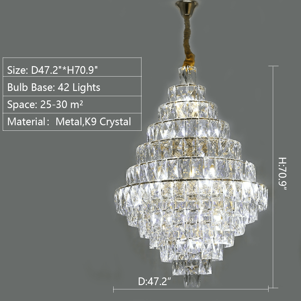 Extra Large Foyer Pure Crystal Ceiling Light Fixture Living Room Entrance Staircase Chandelier - cyranlamps