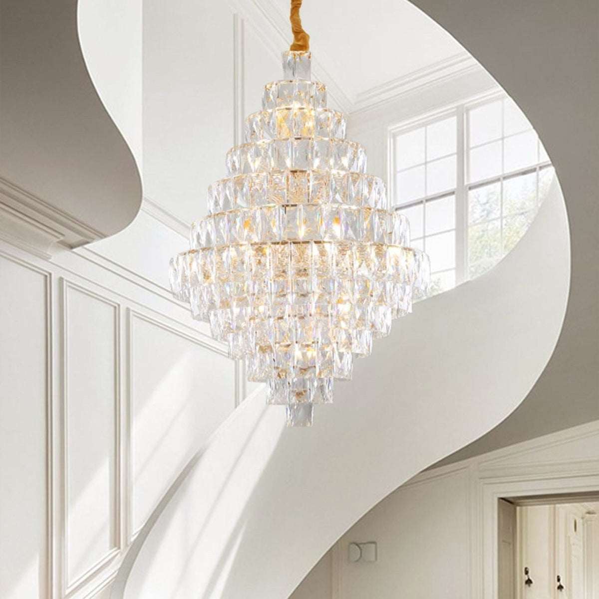 Extra Large Foyer Pure Crystal Ceiling Light Fixture Living Room Entrance Staircase Chandelier - cyranlamps