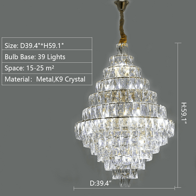 Extra Large Foyer Pure Crystal Ceiling Light Fixture Living Room Entrance Staircase Chandelier - cyranlamps