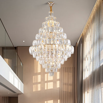Extra Large Foyer Pure Crystal Ceiling Light Fixture Living Room Entrance Staircase Chandelier - cyranlamps