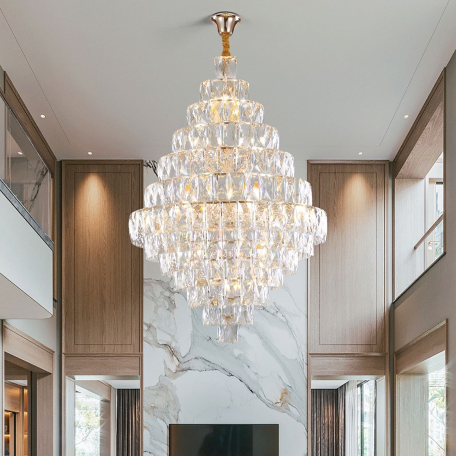 Extra Large Foyer Pure Crystal Ceiling Light Fixture Living Room Entrance Staircase Chandelier - cyranlamps