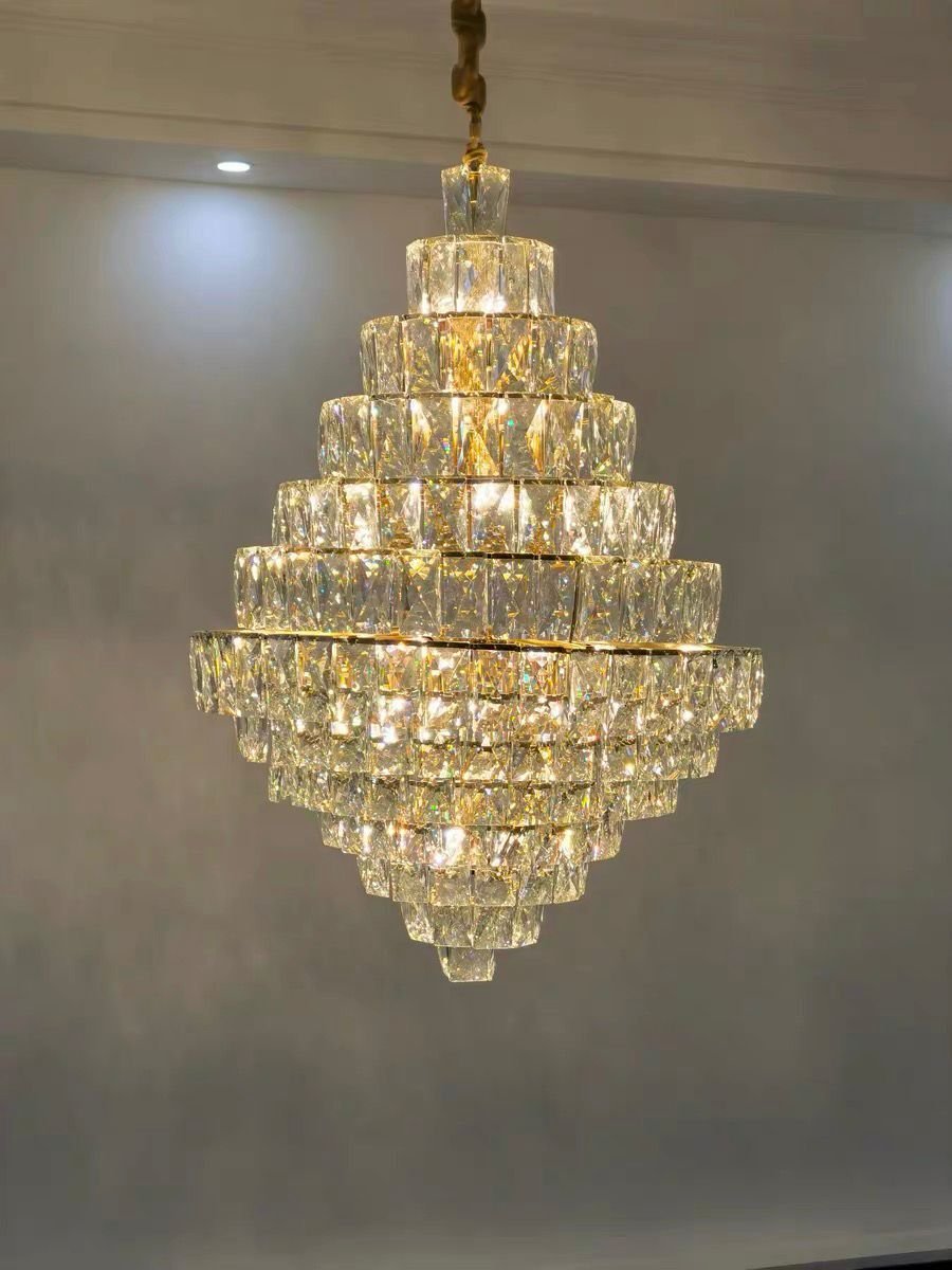Extra Large Foyer Pure Crystal Ceiling Light Fixture Living Room Entrance Staircase Chandelier - cyranlamps