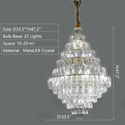 Extra Large Foyer Pure Crystal Ceiling Light Fixture Living Room Entrance Staircase Chandelier - cyranlamps