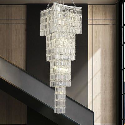 Extra Large Foyer Vertical Layers K9 Crystal Chandelier Chrome Ceiling Lighting Fixture For Staircase Entryway Decor - cyranlamps
