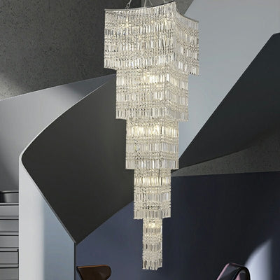 Extra Large Foyer Vertical Layers K9 Crystal Chandelier Chrome Ceiling Lighting Fixture For Staircase Entryway Decor - cyranlamps