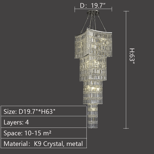 Extra Large Foyer Vertical Layers K9 Crystal Chandelier Chrome Ceiling Lighting Fixture For Staircase Entryway Decor - cyranlamps