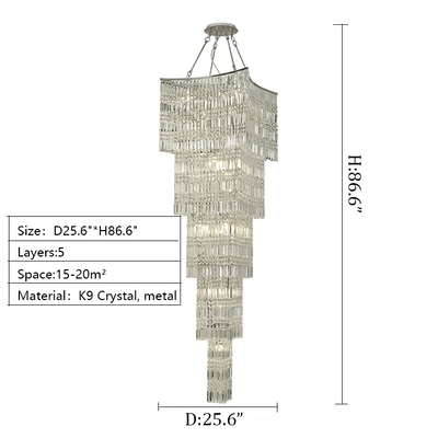 Extra Large Foyer Vertical Layers K9 Crystal Chandelier Chrome Ceiling Lighting Fixture For Staircase Entryway Decor - cyranlamps