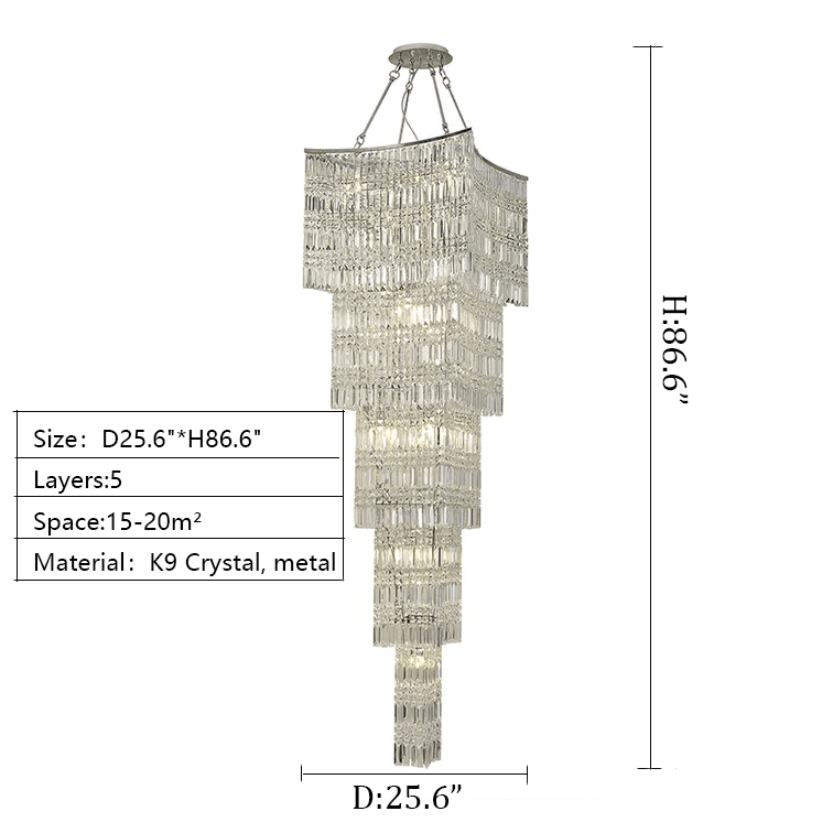 Extra Large Foyer Vertical Layers K9 Crystal Chandelier Chrome Ceiling Lighting Fixture For Staircase Entryway Decor - cyranlamps