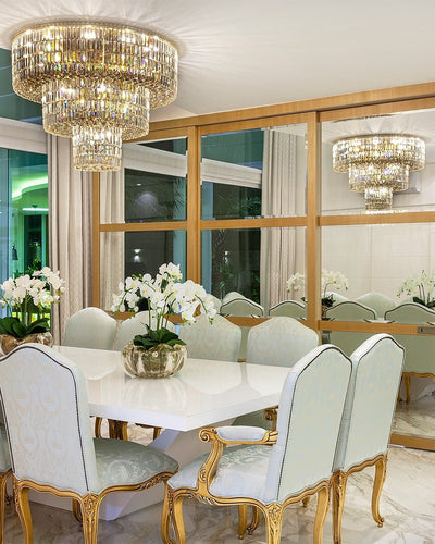 Extra Large Gold Flush Mount Crystal Light Round 3 - layers Decorative Living Room/Dining Room Light Fixture - cyranlamps