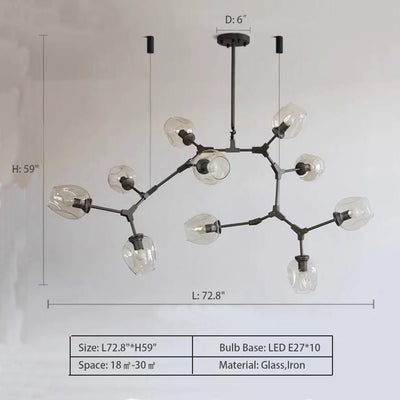Extra Large Industrial Fashion Branch Multiple Glass Pendant Chandelier for Living/Dining Room - cyranlamps
