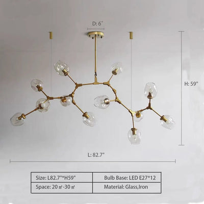 Extra Large Industrial Fashion Branch Multiple Glass Pendant Chandelier for Living/Dining Room - cyranlamps