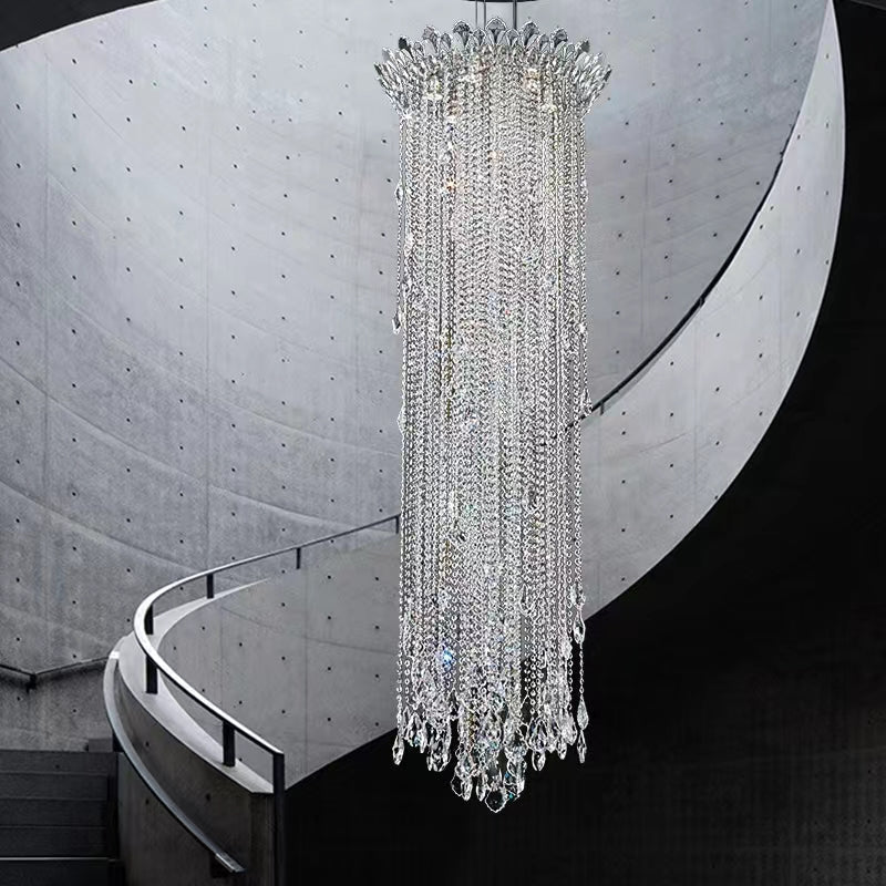 Extra Large Light Luxury Stairwell Crystal Tassel Chandelier for Staircase/High Floor Hall/Loft - cyranlamps