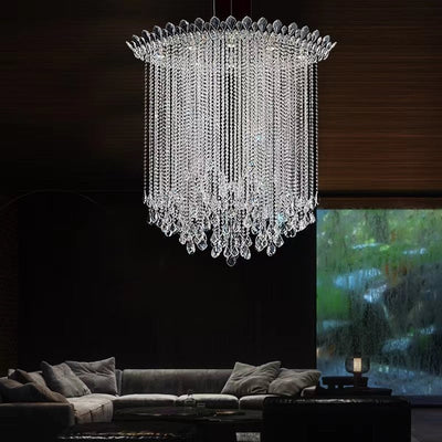 Extra Large Light Luxury Stairwell Crystal Tassel Chandelier for Staircase/High Floor Hall/Loft - cyranlamps