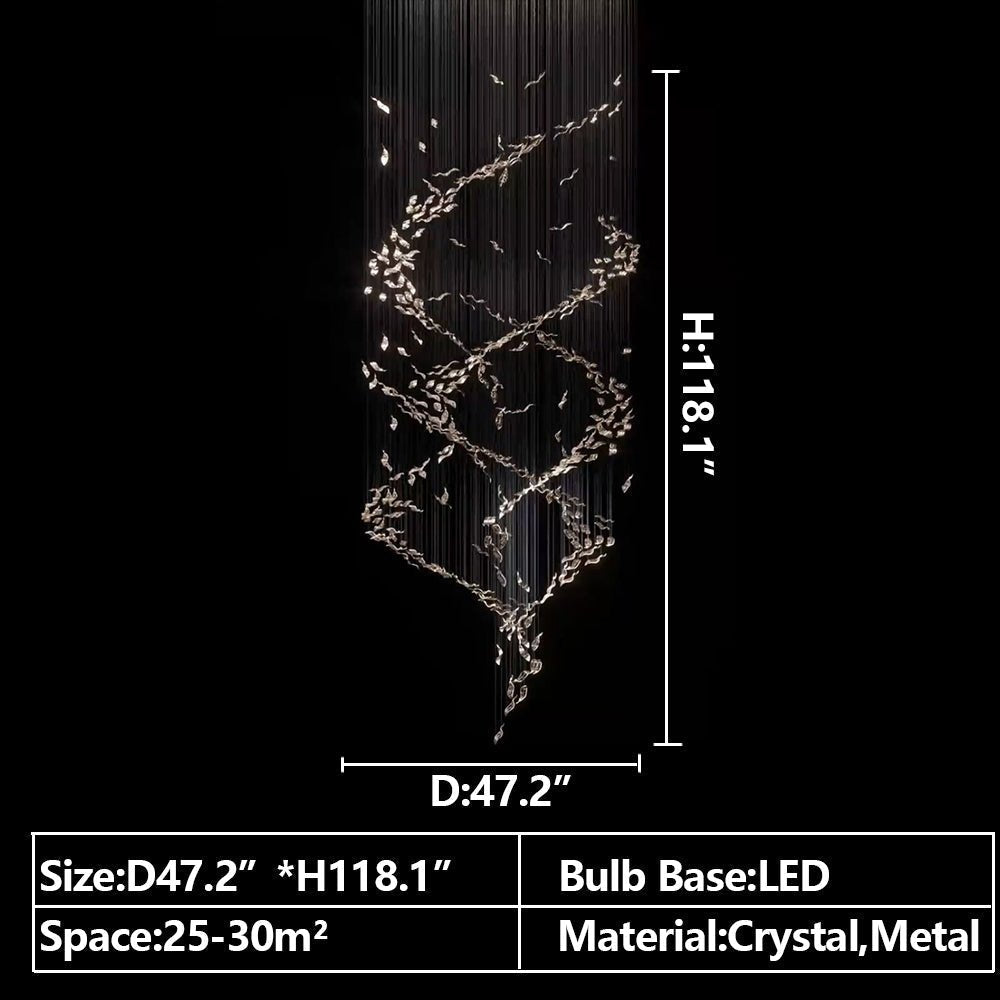 Extra Large Luxury Art Double Spiral Creative Crystal Chandelier For High - ceiling Foyer/Hallway/Entryway - cyranlamps