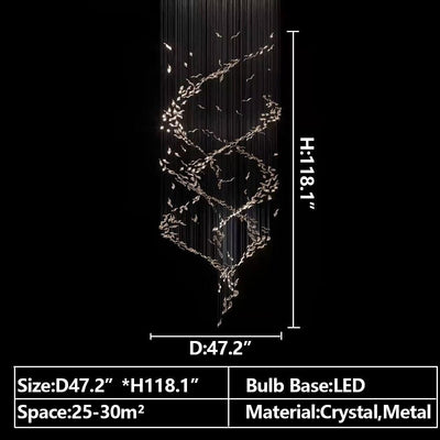 Extra Large Luxury Art Double Spiral Creative Crystal Chandelier For High - ceiling Foyer/Hallway/Entryway - cyranlamps