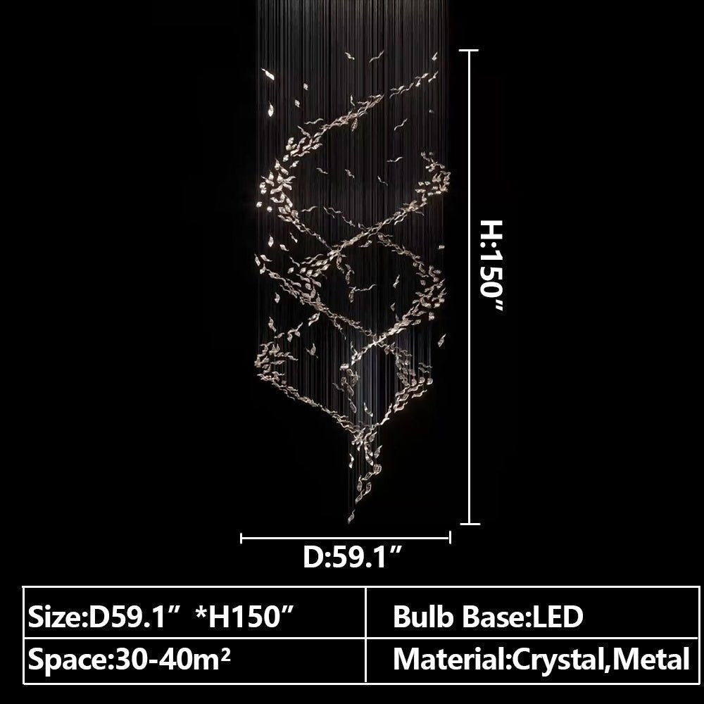 Extra Large Luxury Art Double Spiral Creative Crystal Chandelier For High - ceiling Foyer/Hallway/Entryway - cyranlamps