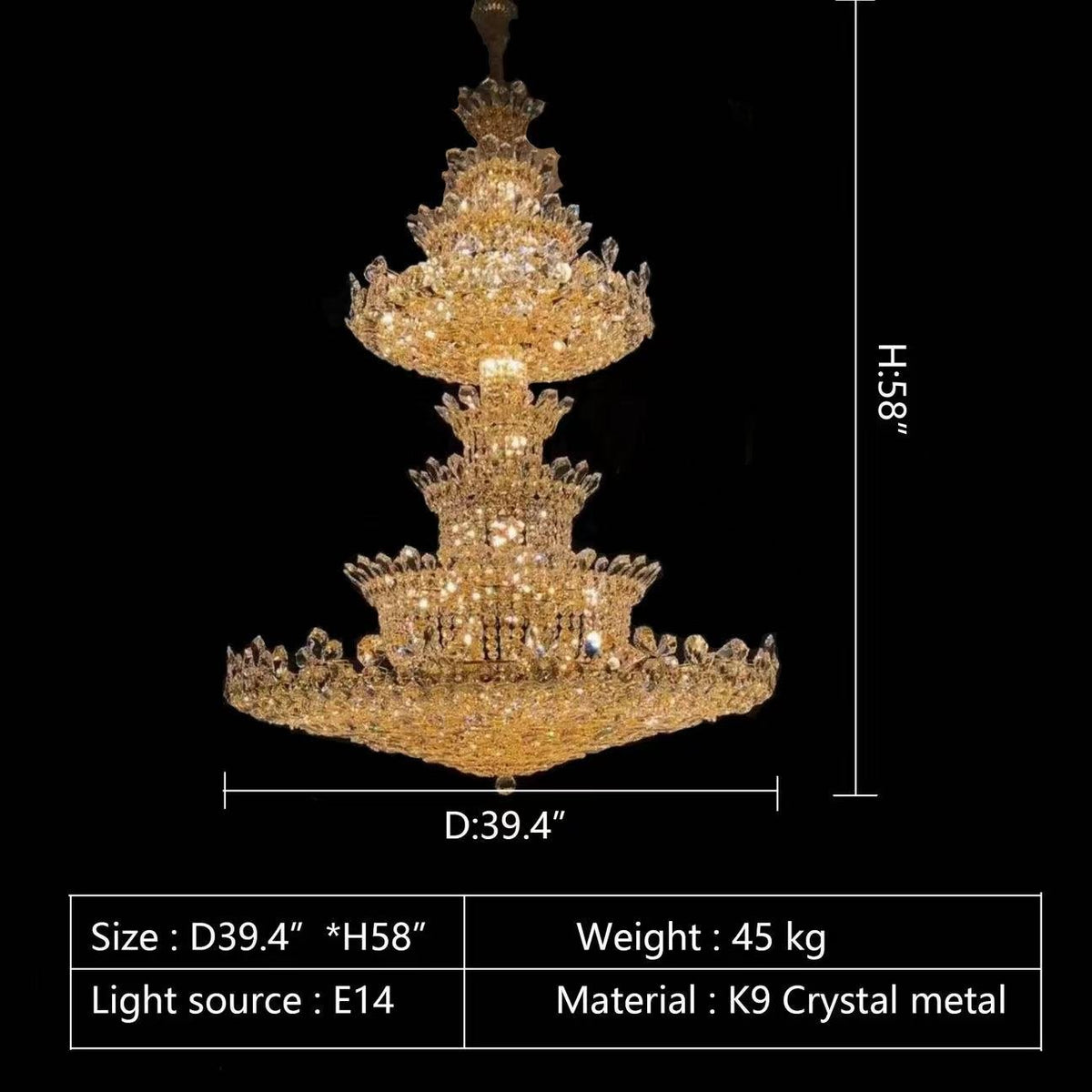 Extra Large Luxury Gold Empire Crystal Chandelier Multi - Layers Fixture For Foyer/ Big Hallway/ Hotel lobby/ Palace Hall - cyranlamps