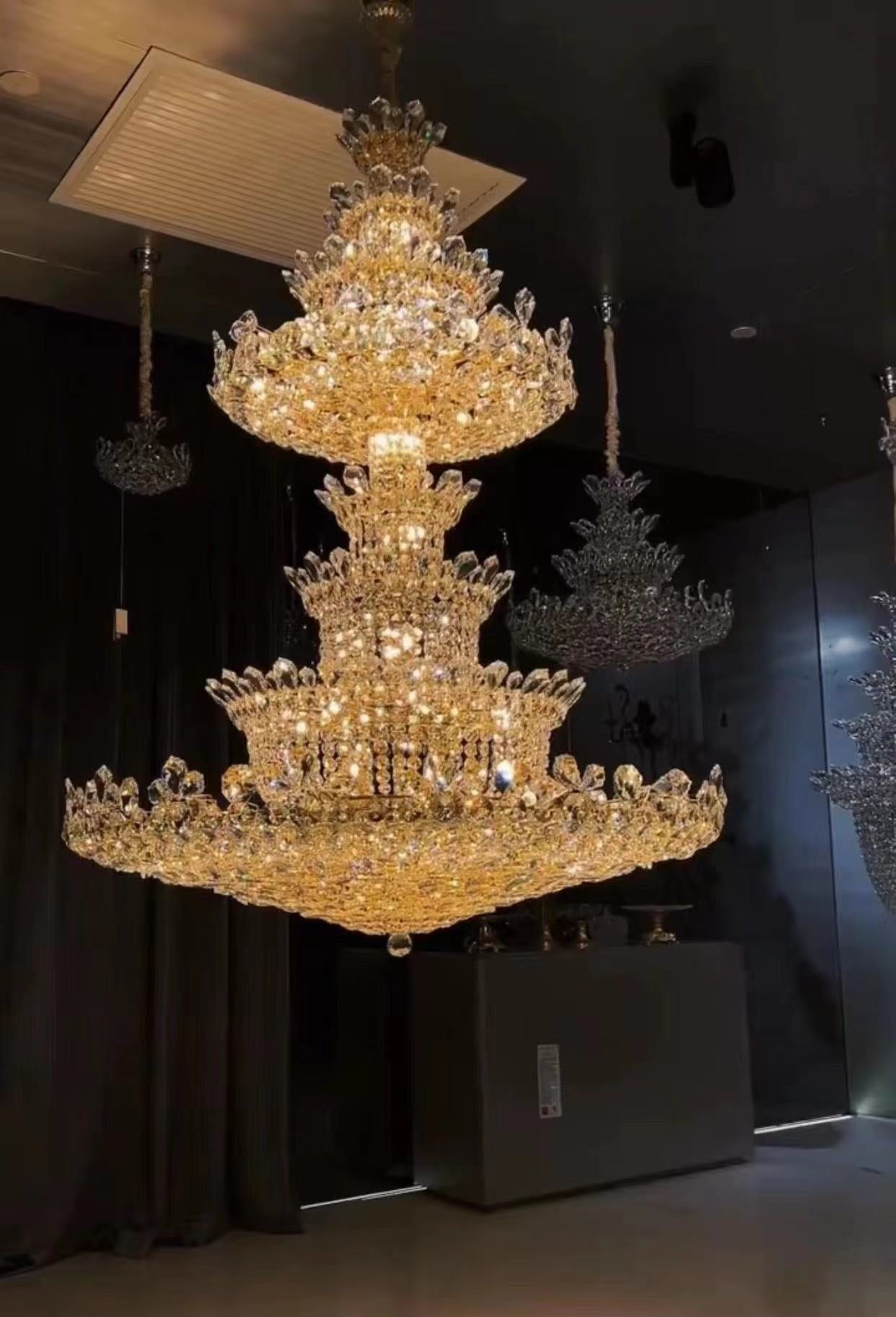 Extra Large Luxury Gold Empire Crystal Chandelier Multi - Layers Fixture For Foyer/ Big Hallway/ Hotel lobby/ Palace Hall - cyranlamps