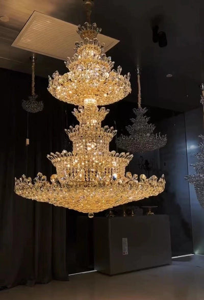 Extra Large Luxury Gold Empire Crystal Chandelier Multi - Layers Fixture For Foyer/ Big Hallway/ Hotel lobby/ Palace Hall - cyranlamps