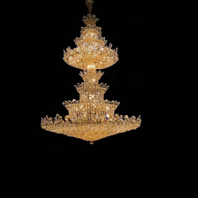 Extra Large Luxury Gold Empire Crystal Chandelier Multi - Layers Fixture For Foyer/ Big Hallway/ Hotel lobby/ Palace Hall - cyranlamps