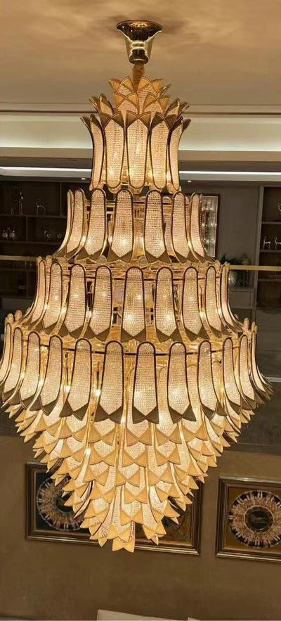 Extra Large Luxury Multi - tier Gold CrystalChandelier for Stairs/Large High - ceiling Room - cyranlamps