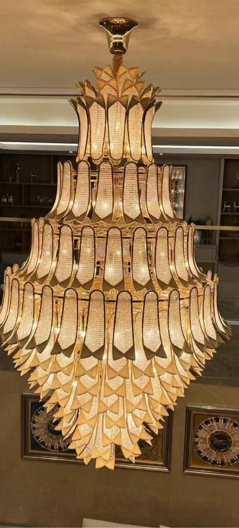 Extra Large Luxury Multi - tier Gold CrystalChandelier for Stairs/Large High - ceiling Room - cyranlamps