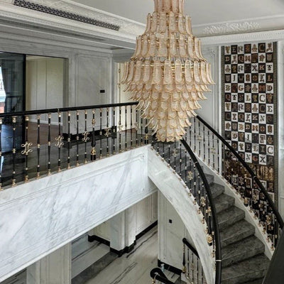 Extra Large Luxury Multi - tier Gold CrystalChandelier for Stairs/Large High - ceiling Room - cyranlamps