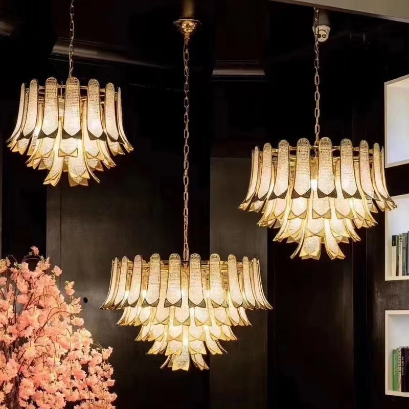 Extra Large Luxury Multi - tier Gold Pendant Glass Chandelier for Stairs/Large High - ceiling Room - cyranlamps