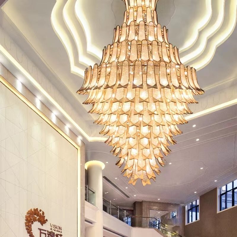 Extra Large Luxury Multi - tier Gold Pendant Glass Chandelier for Stairs/Large High - ceiling Room - cyranlamps