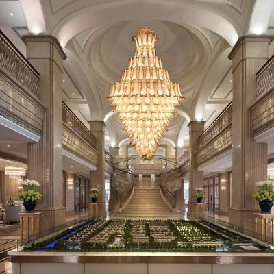 Extra Large Luxury Multi - tier Gold Pendant Glass Chandelier for Stairs/Large High - ceiling Room - cyranlamps