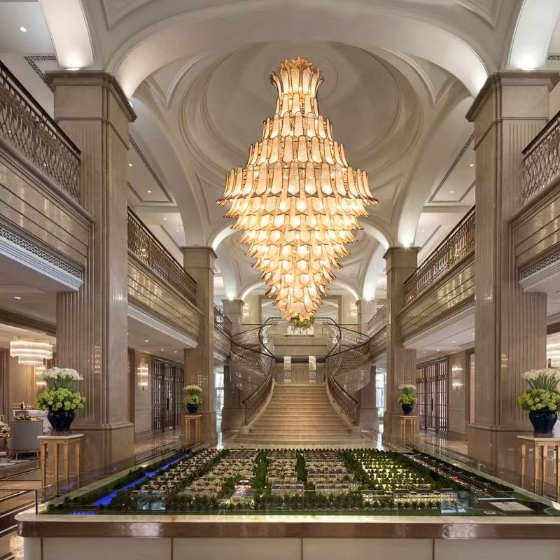 Extra Large Luxury Multi - tier Gold Pendant Glass Chandelier for Stairs/Large High - ceiling Room - cyranlamps