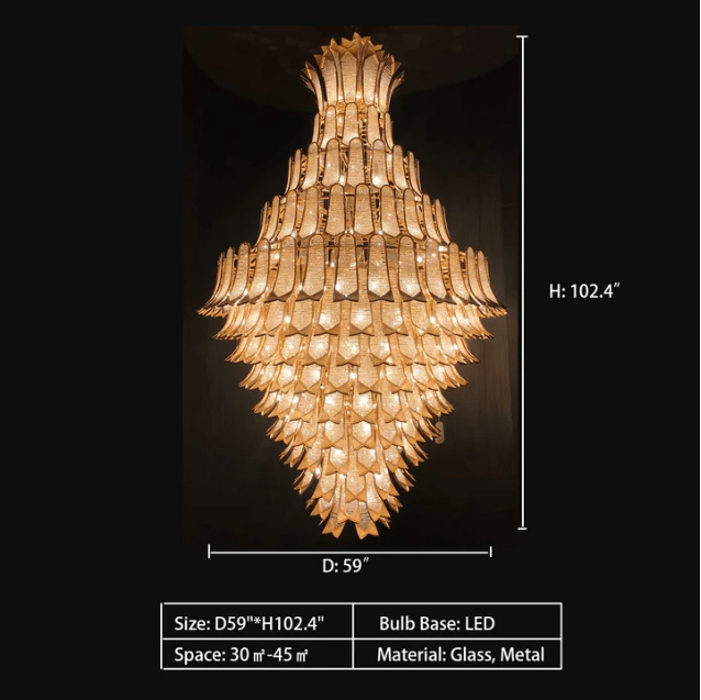 Extra Large Luxury Multi - tier Gold Pendant Glass Chandelier for Stairs/Large High - ceiling Room - cyranlamps