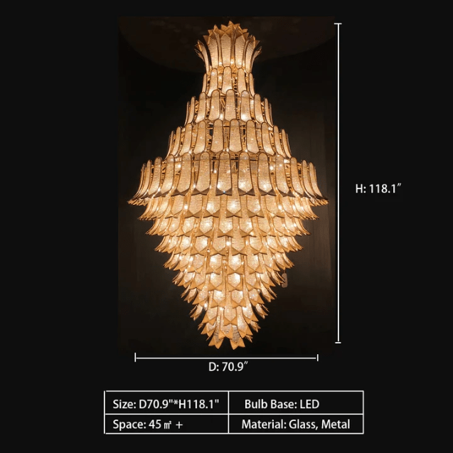 Extra Large Luxury Multi - tier Gold Pendant Glass Chandelier for Stairs/Large High - ceiling Room - cyranlamps