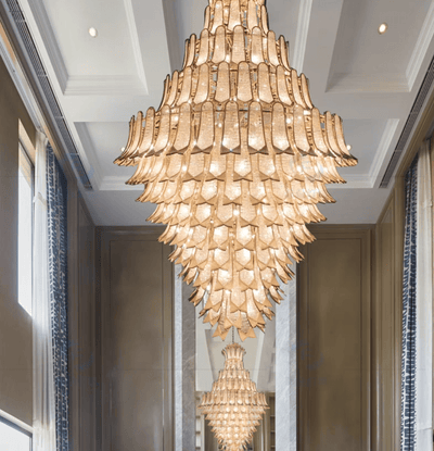 Extra Large Luxury Multi - tier Gold Pendant Glass Chandelier for Stairs/Large High - ceiling Room - cyranlamps