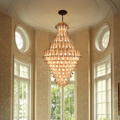 Extra Large Luxury Multi - tier Gold Pendant Glass Chandelier for Stairs/Large High - ceiling Room - cyranlamps