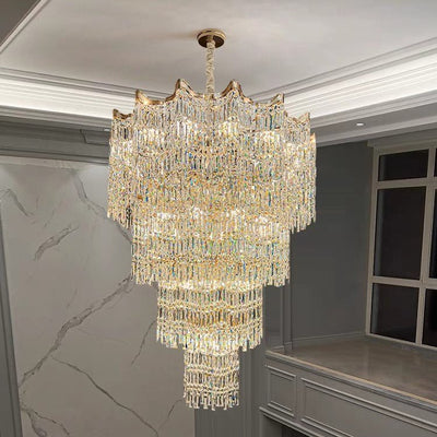 Extra Large Luxury Multi - tiered Crystal Chandelier in Gold Finish for Foyer/Staircase - cyranlamps