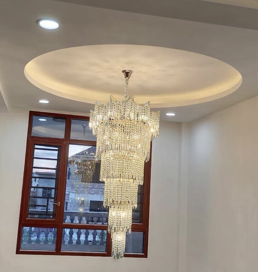 Extra Large Luxury Multi - tiered Crystal Chandelier in Gold Finish for Foyer/Staircase - cyranlamps
