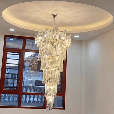 Extra Large Luxury Multi - tiered Crystal Chandelier in Gold Finish for Foyer/Staircase - cyranlamps