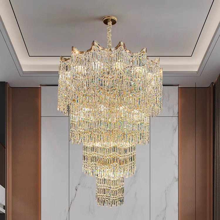 Extra Large Luxury Multi - tiered Crystal Chandelier in Gold Finish for Foyer/Staircase - cyranlamps