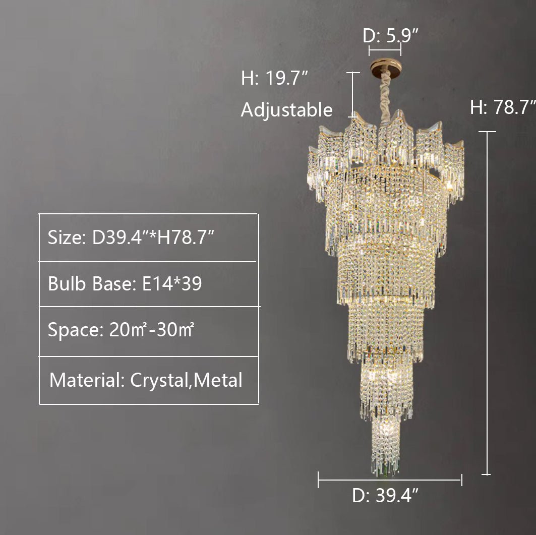 Extra Large Luxury Multi - tiered Crystal Chandelier in Gold Finish for Foyer/Staircase - cyranlamps