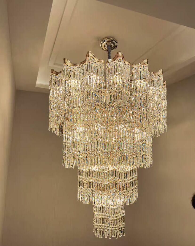 Extra Large Luxury Multi - tiered Crystal Chandelier in Gold Finish for Foyer/Staircase - cyranlamps