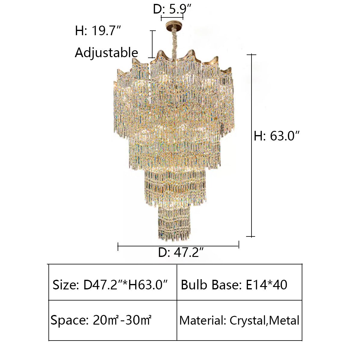 Extra Large Luxury Multi - tiered Crystal Chandelier in Gold Finish for Foyer/Staircase - cyranlamps