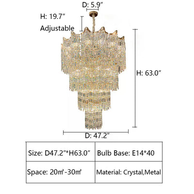 Extra Large Luxury Multi - tiered Crystal Chandelier in Gold Finish for Foyer/Staircase - cyranlamps