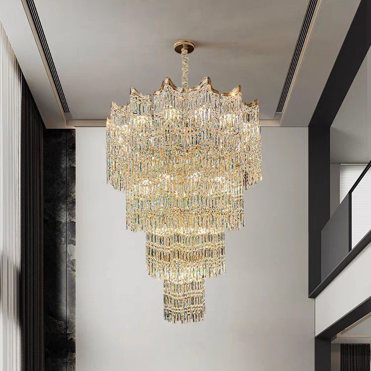 Extra Large Luxury Multi - tiered Crystal Chandelier in Gold Finish for Foyer/Staircase - cyranlamps