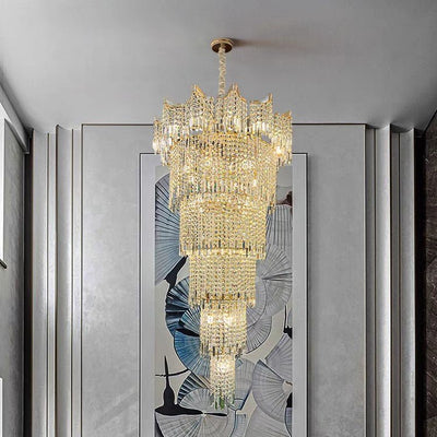 Extra Large Luxury Multi - tiered Crystal Chandelier in Gold Finish for Foyer/Staircase - cyranlamps