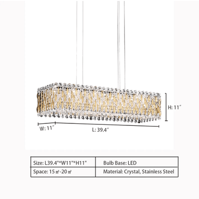 Extra Large Luxury Rectangle Crystal Pendant Chandelier for Living/Dining Room/Kitchen Island - cyranlamps