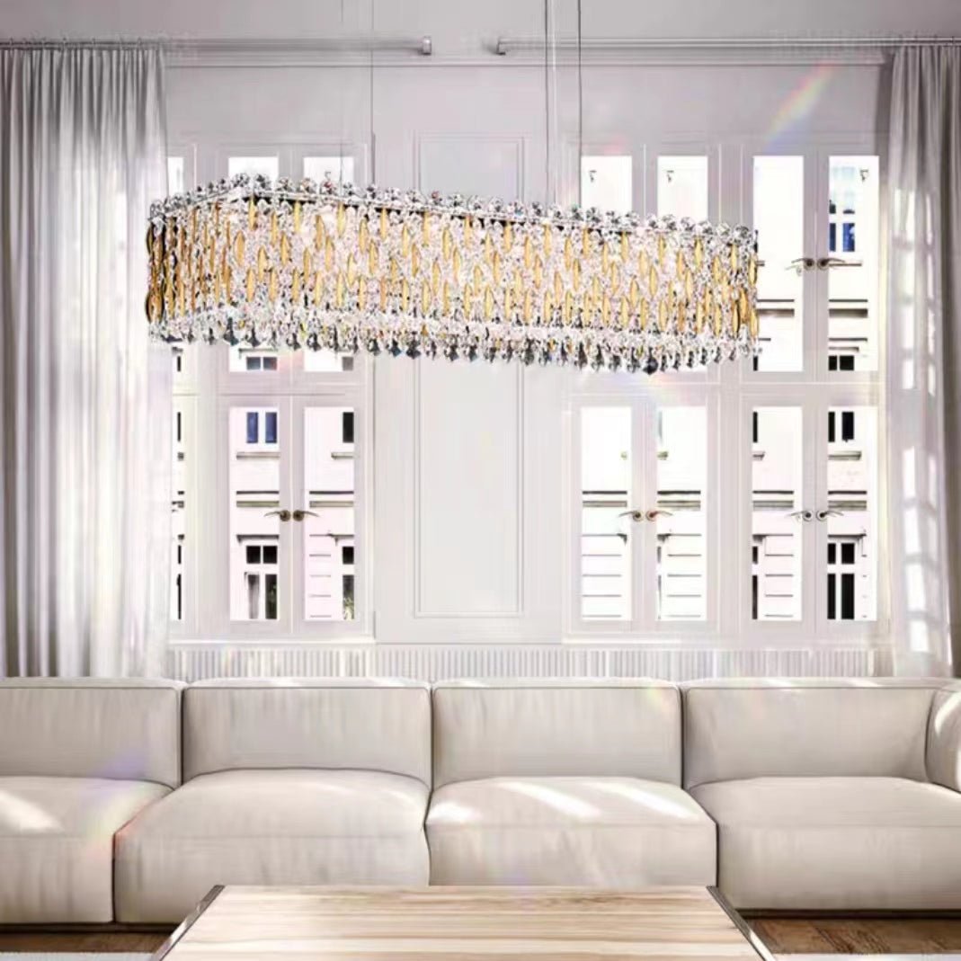 Extra Large Luxury Rectangle Crystal Pendant Chandelier for Living/Dining Room/Kitchen Island - cyranlamps