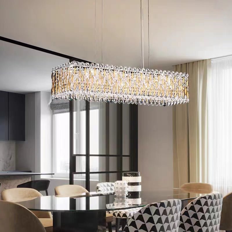 Extra Large Luxury Rectangle Crystal Pendant Chandelier for Living/Dining Room/Kitchen Island - cyranlamps